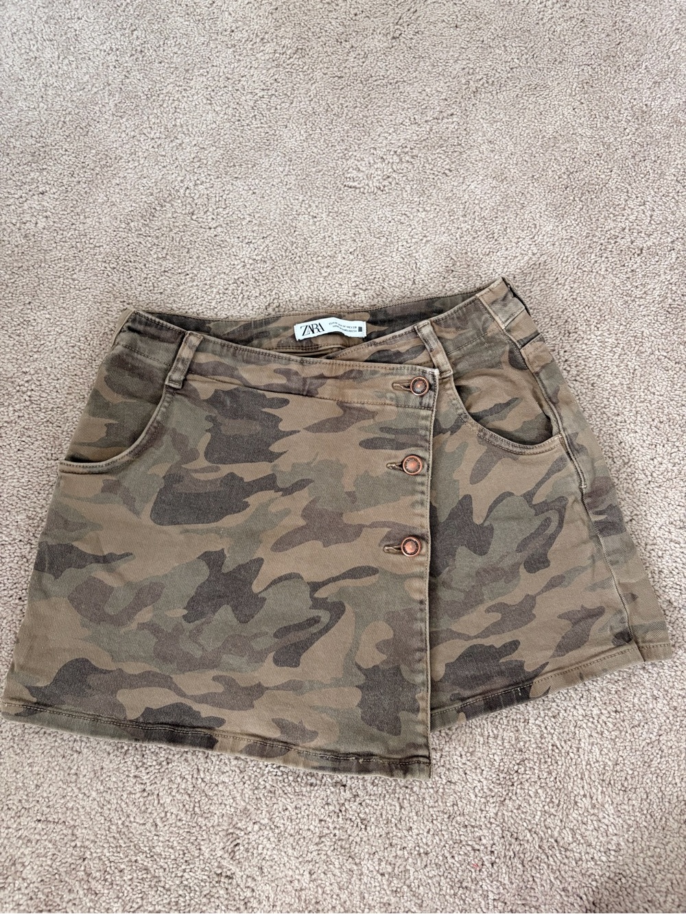 Zara Camo Asymmetrical Wrap Mini Skirt-Skort - Olive & Khaki